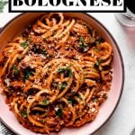 Best-Ever Bolognese Recipe with graphic text overlay for Pinterest.