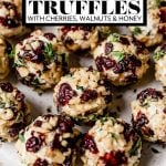 Goat cheese truffles with graphic text overlay for Pinterest.