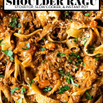 Pork Ragu Pappardelle with graphic text overlay for Pinterest.