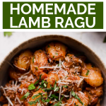Braised Lamb Ragu with text overlay for Pinterest.