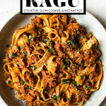 Pork Ragu Pappardelle with graphic text overlay for Pinterest.