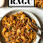 Pork Ragu Pappardelle with graphic text overlay for Pinterest.
