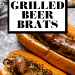 Wisconsin Grilled Beer Brats graphic with text overlay for Pinterest.