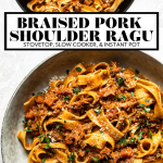 Pork Ragu Pappardelle with graphic text overlay for Pinterest.