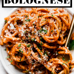 Best-Ever Bolognese Recipe with graphic text overlay for Pinterest.